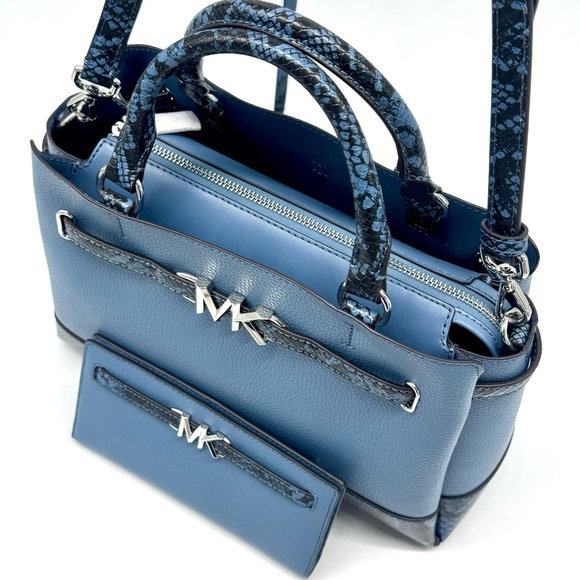 Michael Kors Large Reed Satchel Crossbody Bag & Matching Snap Wallet Denim - Picture 10 of 14